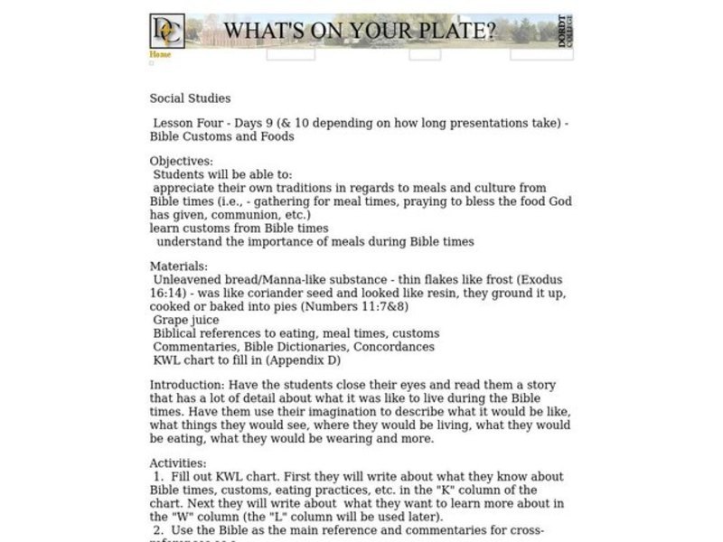 What's On Your Plate? Lesson Plan