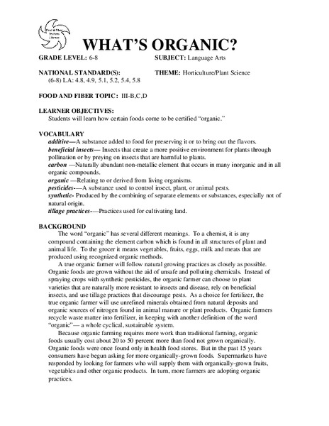 WHAT'S ORGANIC? Lesson Plan