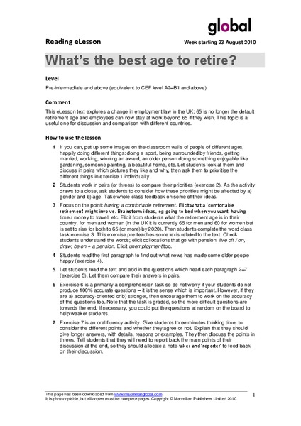 What's the Best Age to Retire? Lesson Plan