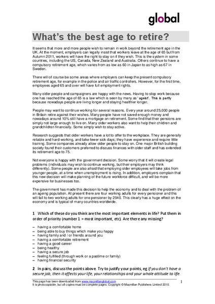 What's the Best Age to Retire? Organizer