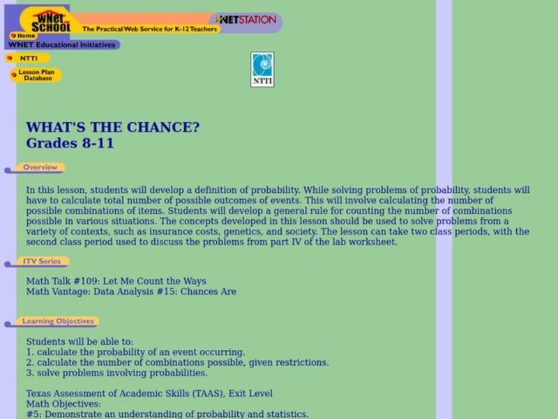 What's the Chance? Lesson Plan