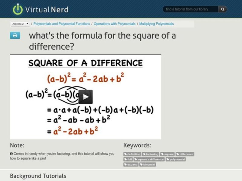 What's the Formula for the Square of a Difference? Instructional Video