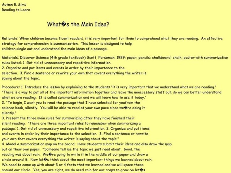 What's the Main Idea? Lesson Plan