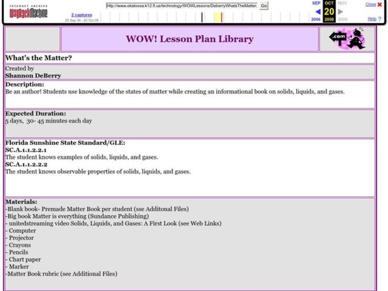 What's the Matter? Lesson Plan