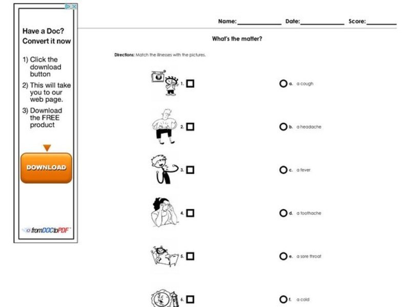 What's the Matter? Worksheet