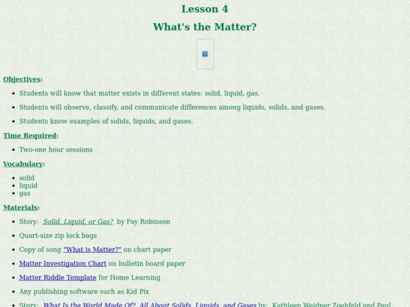What's the Matter? Lesson Plan