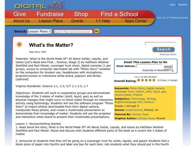 What's the Matter? Lesson Plan