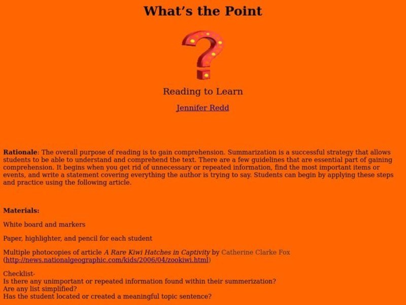 What's the Point Lesson Plan