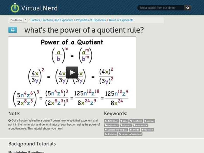 What's the Power of a Quotient Rule? Instructional Video