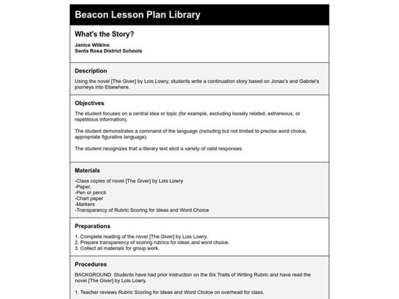 What's the Story? Lesson Plan