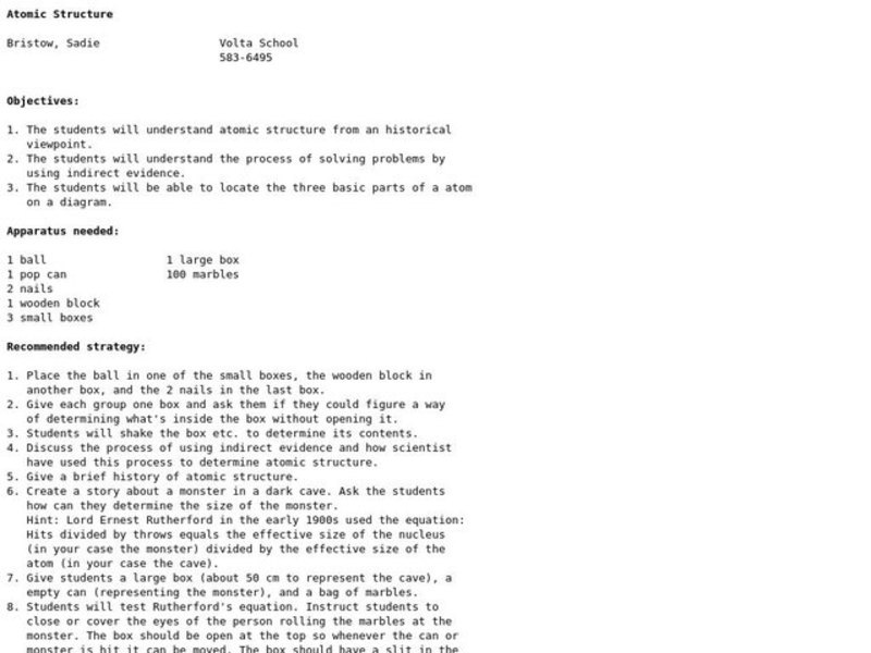 Atomic Structure Lesson Plan