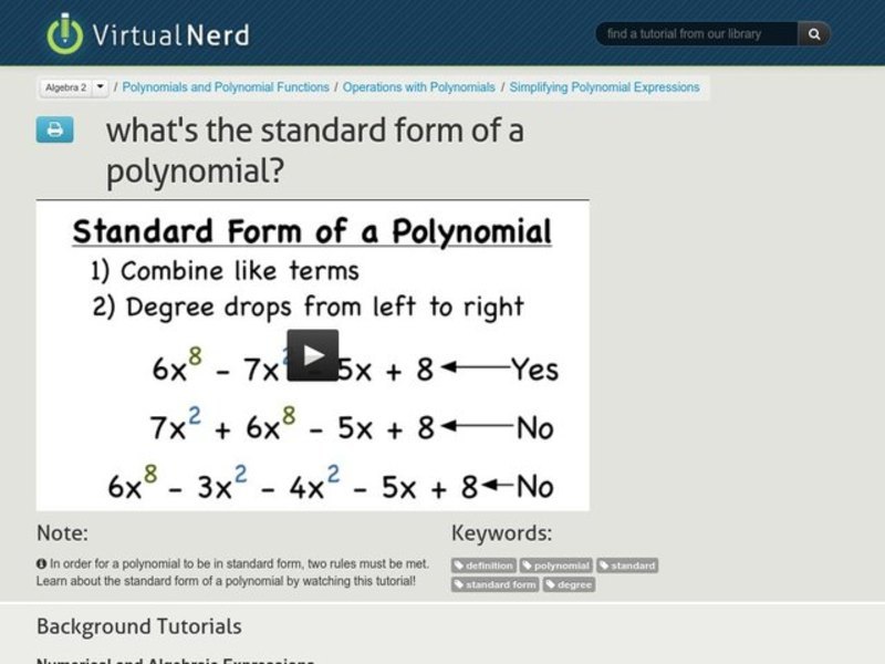 What's the Standard Form of a Polynomial? Instructional Video