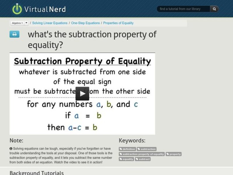 What's the Subtraction Property of Equality? Instructional Video