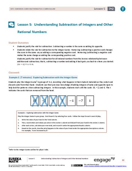 Understanding Subtraction of Integers and Other Rational Numbers Lesson Plan