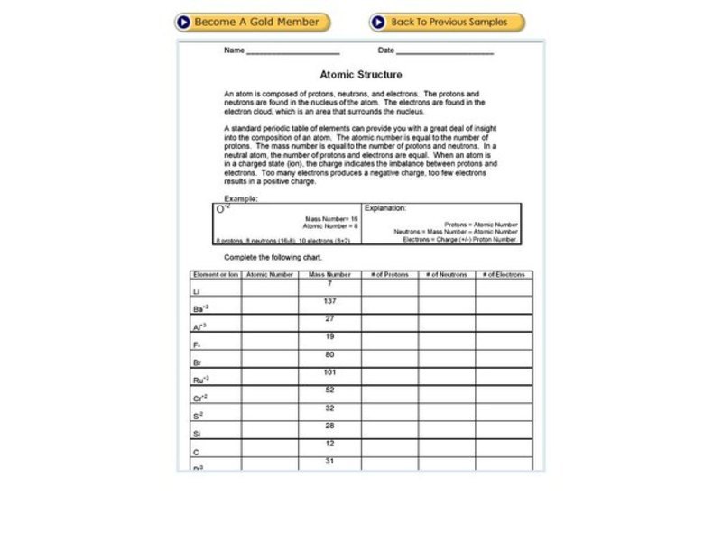 Atomic Structure Worksheet