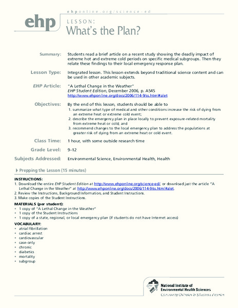 What's the Plan? Lesson Plan