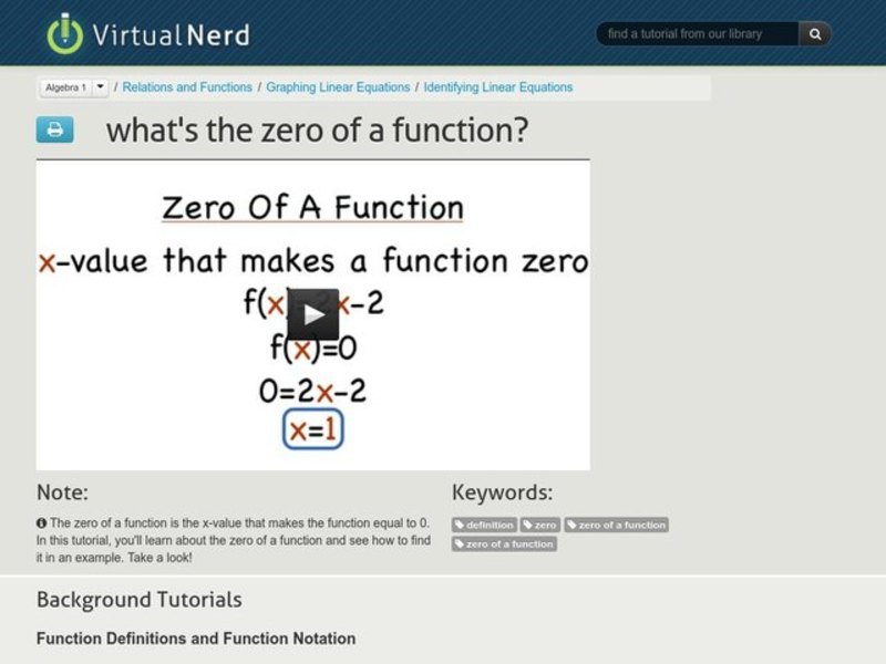 What's the Zero of a Function? Instructional Video