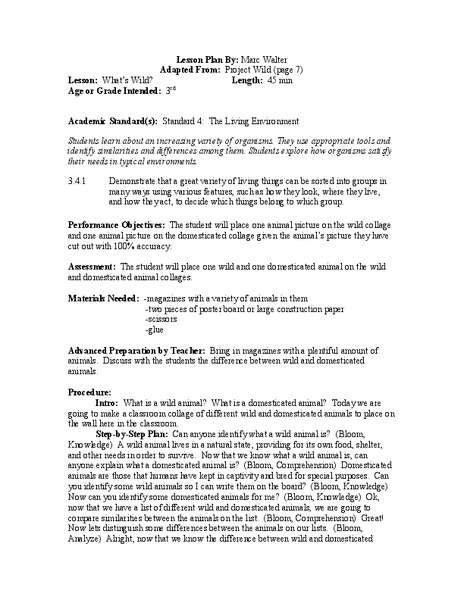 What's Wild? Lesson Plan