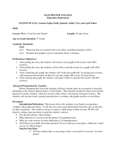 What's Your Favorite Planet? Lesson Plan