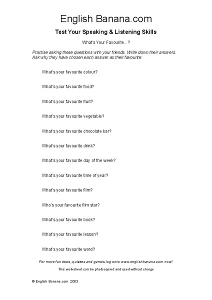 What's Your Favorite? Worksheet