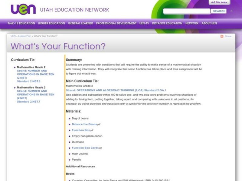 What's Your Function? Lesson Plan