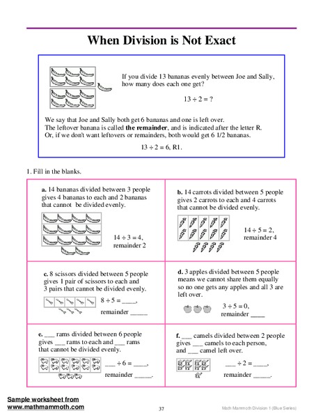 When Division is Not Exact Worksheet