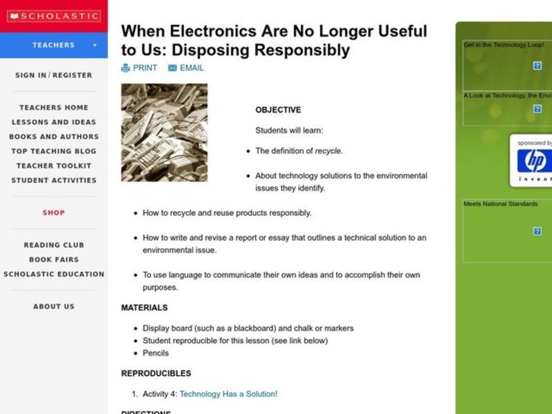 When Electronics Are No Longer Useful to Us: Disposing Responsibly Lesson Plan