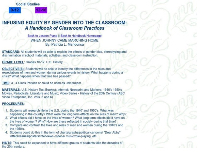 WHEN JOHNNY CAME MARCHING HOME Lesson Plan