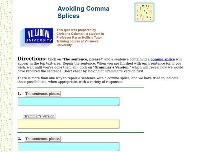 Avoiding Comma Splices Interactive