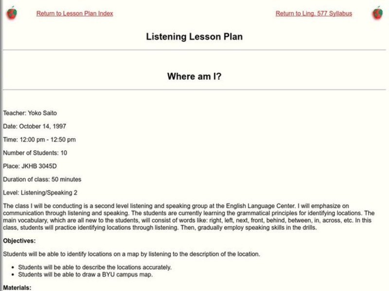 Where am I? Lesson Plan