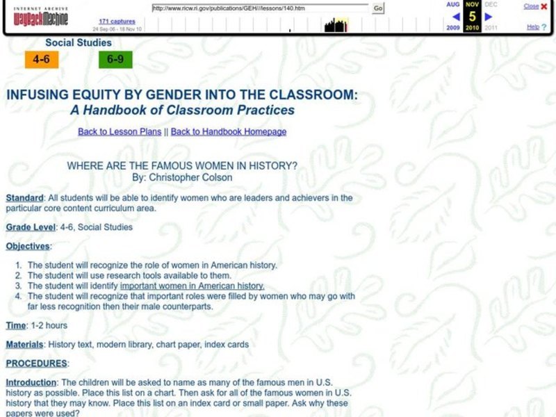 Where are the Famous Women in History? Lesson Plan