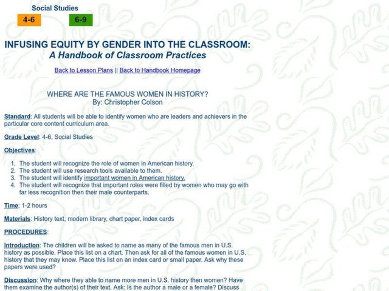 WHERE ARE THE FAMOUS WOMEN IN HISTORY? Lesson Plan