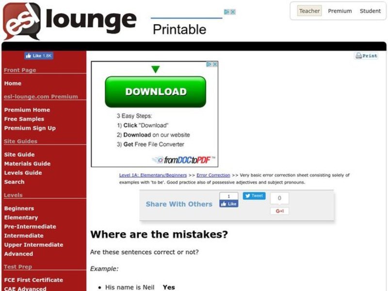 Where Are the Mistakes? Worksheet