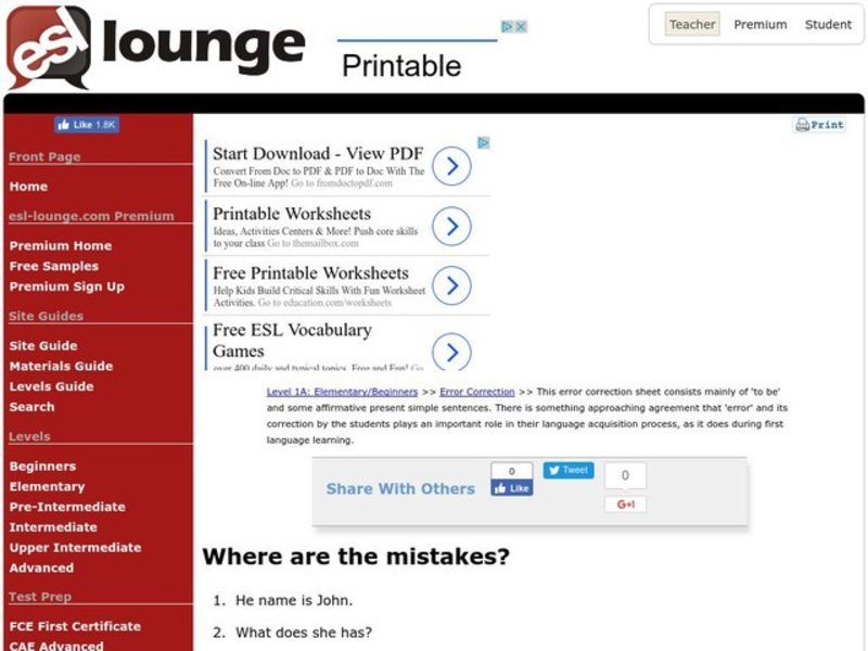 Where Are the Mistakes? Worksheet