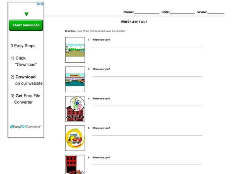 Where Are You? Worksheet