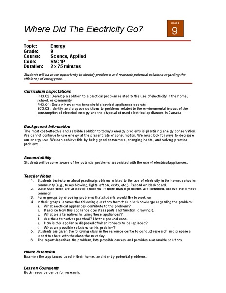 Where Did The Electricity Go? Lesson Plan