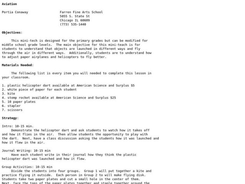 Aviation Lesson Plan