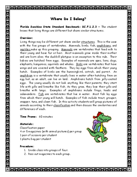 Where Do I Belong? Lesson Plan