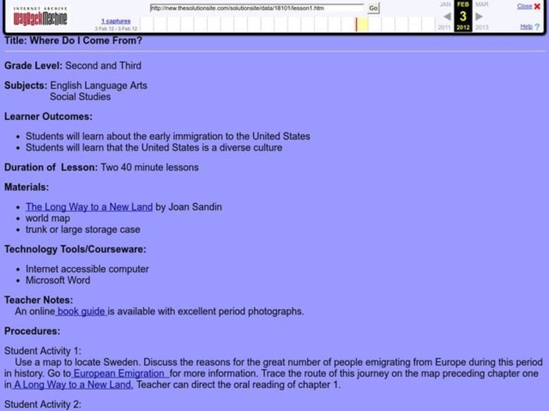 Where Do I Come From? Lesson Plan