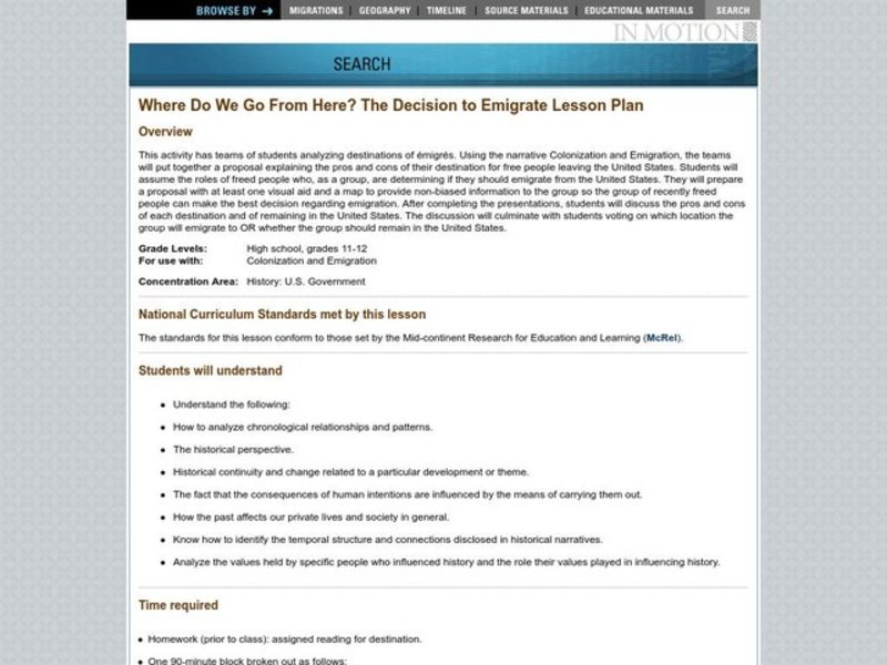 Where Do We Go From Here? Lesson Plan