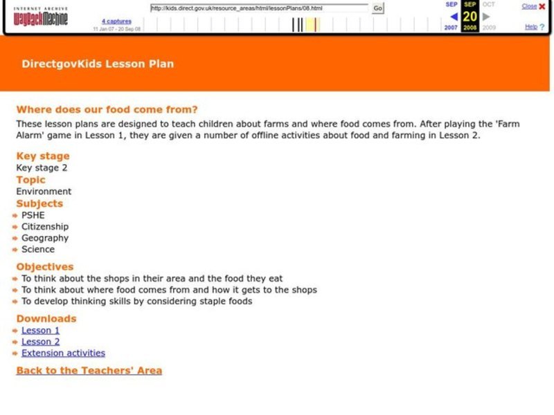 Where does our food come from? Lesson Plan
