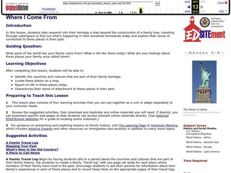 Where I Come From Lesson Plan