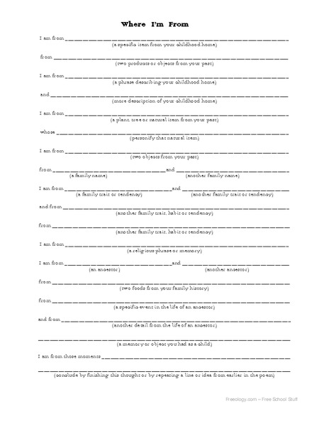 Where I'm From Worksheet