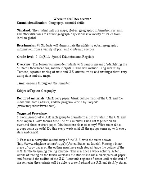Where in the United States Are We? Lesson Plan