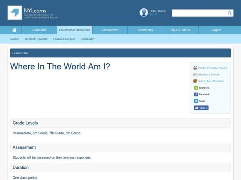 Where in The World Am I? Lesson Plan