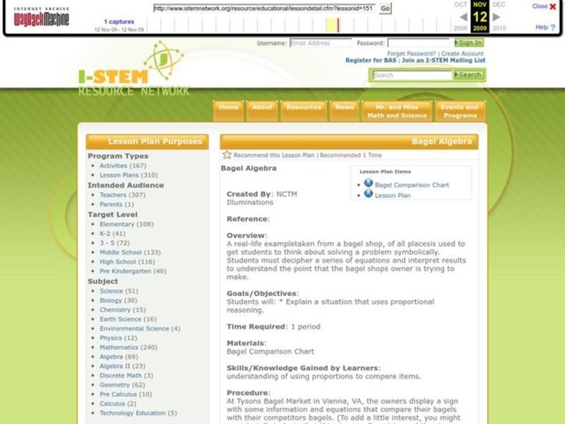 Bagel Algebra Lesson Plan