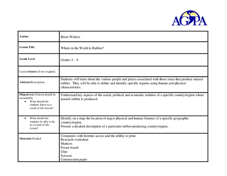 Where in the World is Rubber? Lesson Plan