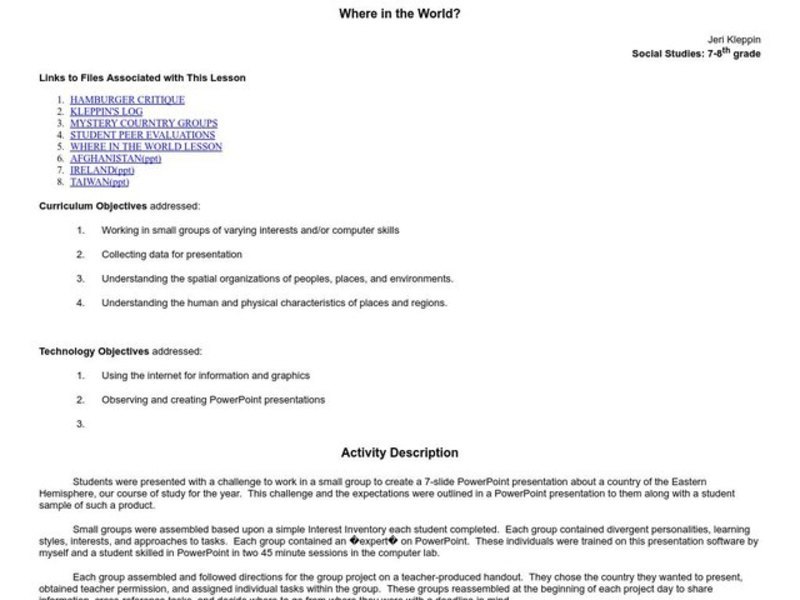 Where in the World? Lesson Plan