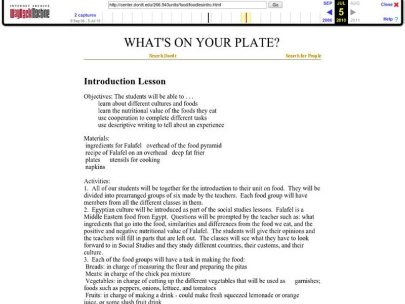 What's on Your Plate? Lesson Plan