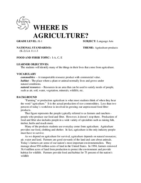 WHERE IS AGRICULTURE? Lesson Plan